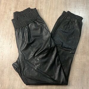 Commando Smocked Jogger in Faux Black Leather